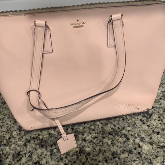Neutral Pink Kate Spade zipper handbag purse tote shoulder bag damage stains - Picture 13 of 13